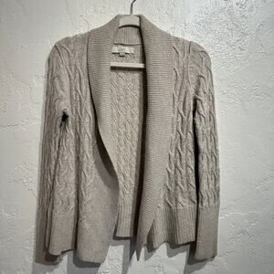 Loft Size Small Oatmeal Cable Knit Cardigan Sweater Wool Cotton Rabbit Blend